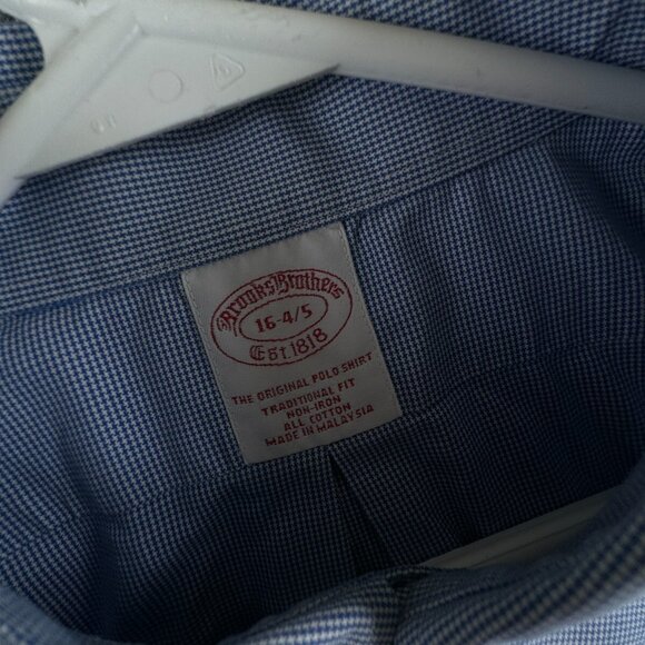 Brooks Brothers Button Up Shirt Men Cotton Blue Houndstooth 16 34/35 Traditional - Picture 8 of 13